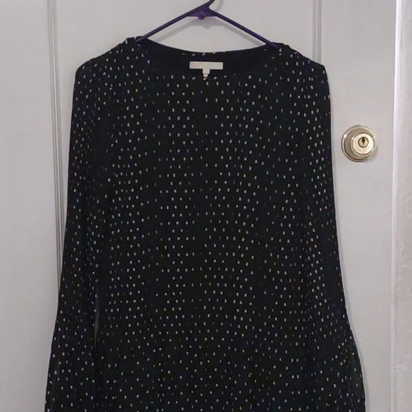 MajeBlack/White Polka Dot Embroidered Long-Sleeve Dress
